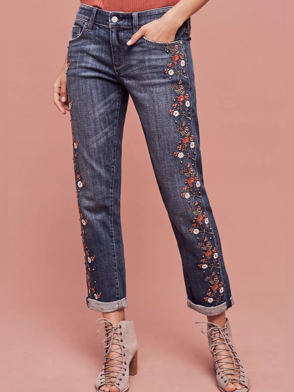 Anthropologie Pilcro Hyphen Mid-Rise Embroidered Jeans